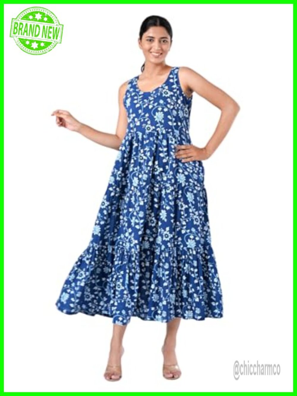 Sleeveless Cotton Midi Sundress with Pockets Boho Summer Dress